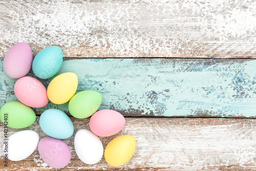 Easter eggs decoration rustic wooden background