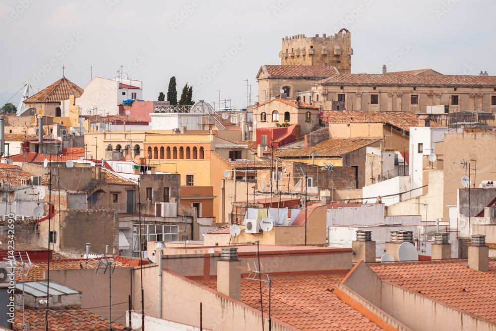 The view on the roofs of buildings in the city of Tarragona in Spain. Ancient buildings of Catalonia.