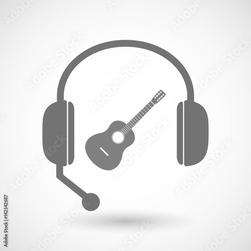 Isolated hands free headphones with  a six string acoustic guitar