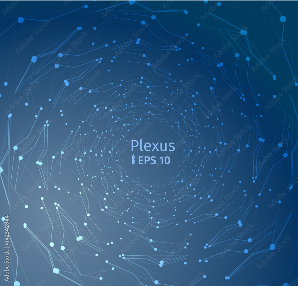 Plexus white on a dark background . Particle point line wide area network