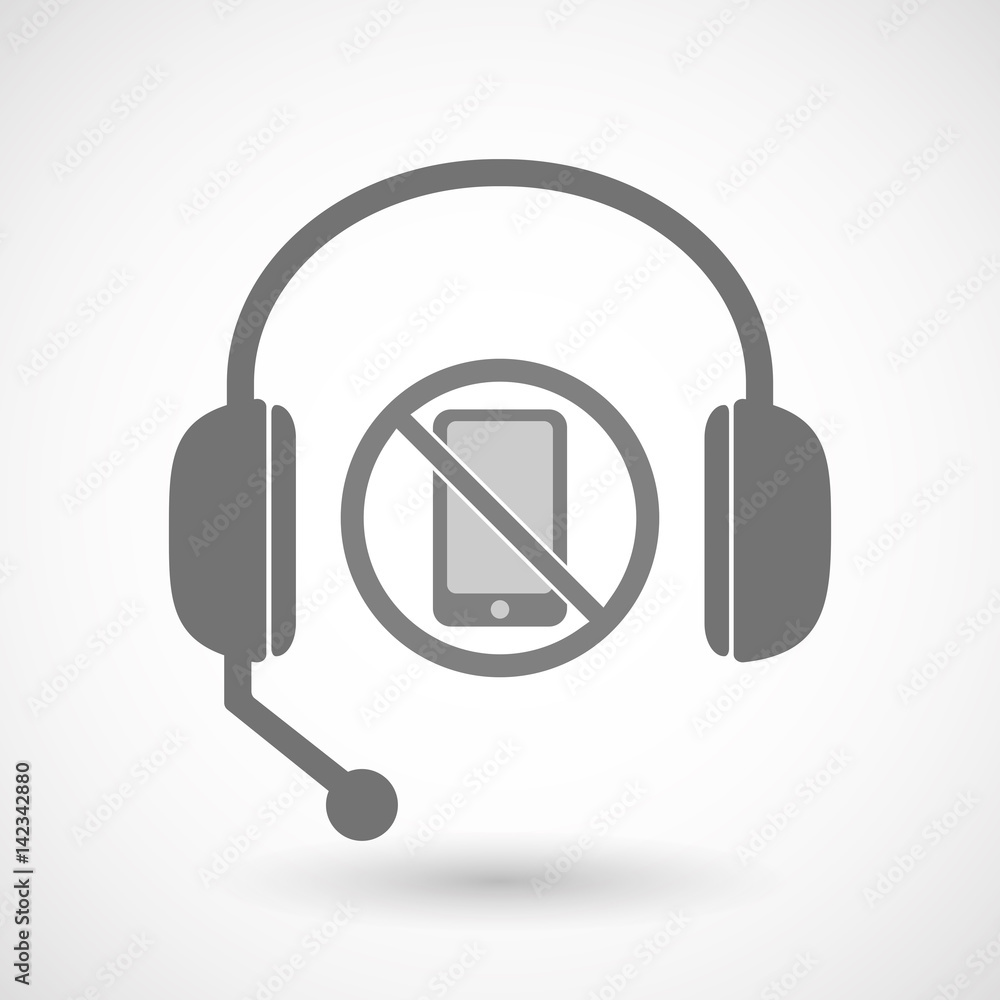 Isolated hands free headphones with a phone in a not allowed signal Isolated hands free headphones with a phone in a not allowed signal
