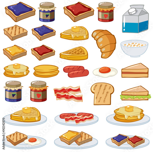 Breakfast set with different kinds of food