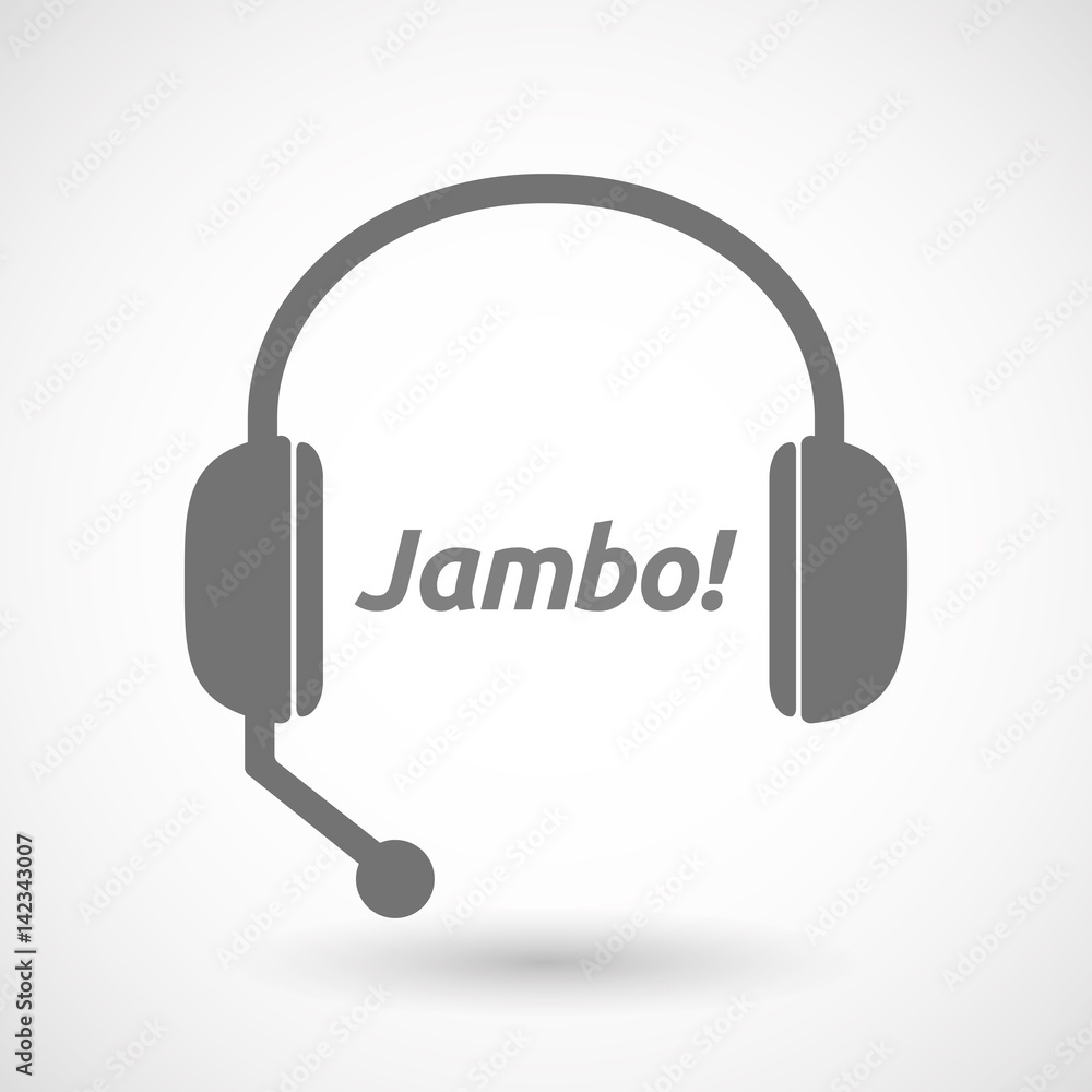 Isolated hands free headphones with the text Hello! in the swahili language Isolated hands free headphones with the text Hello! in the swahili language
