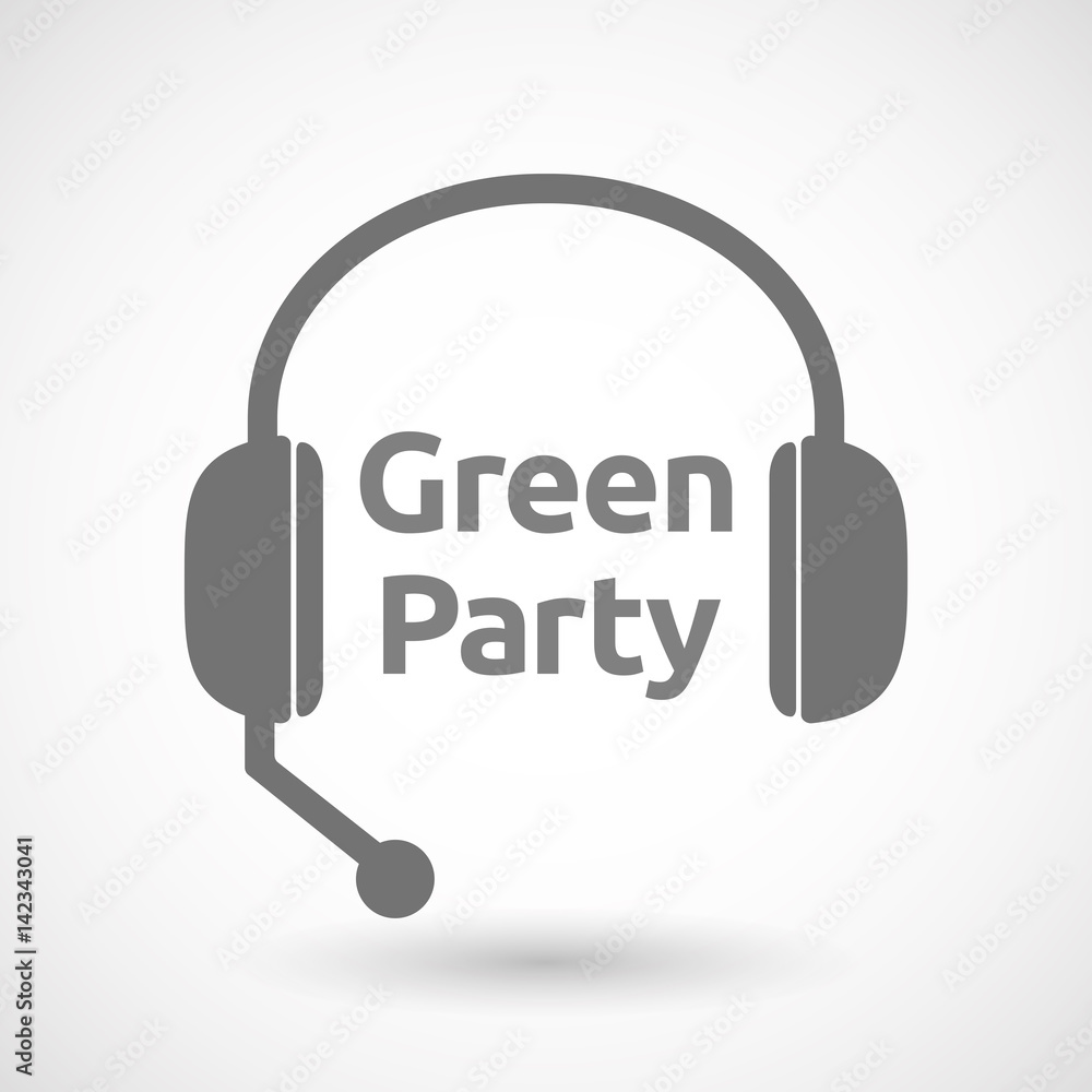 Isolated hands free headphones with the text Green Party Isolated hands free headphones with the text Green Party