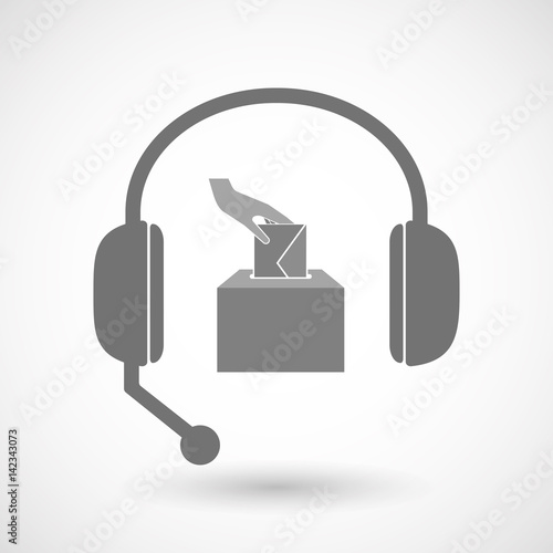 Isolated hands free headphones with  a hand inserting an envelope in a ballot box