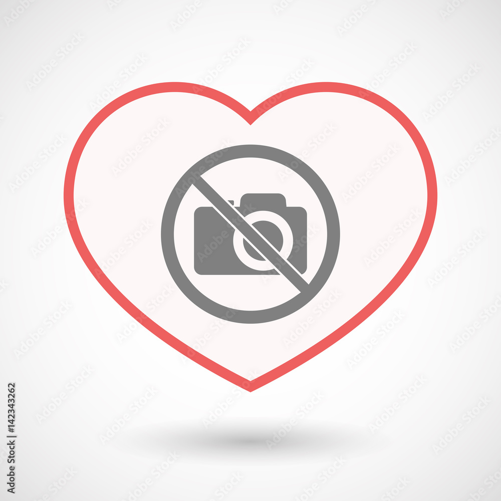 Isolated line art heart with a photo camera in a not allowed signal Isolated line art heart with a photo camera in a not allowed signal