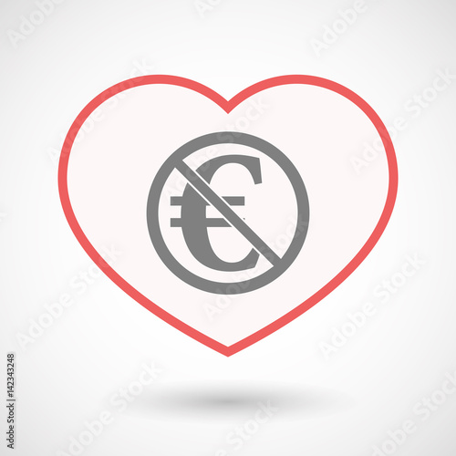 Isolated line art heart with  an euro sign  in a not allowed signal