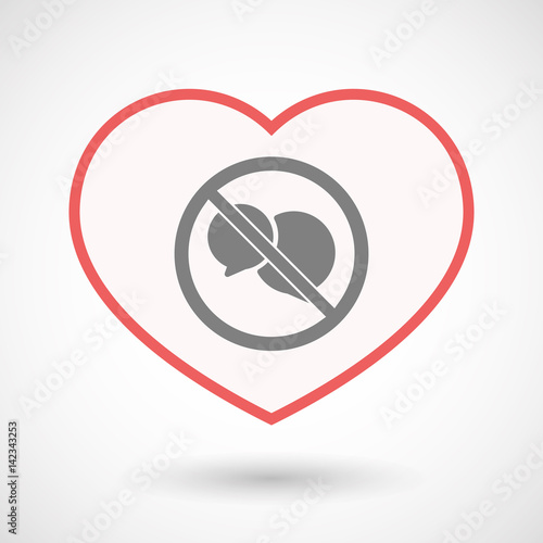Isolated line art heart with  two comic balloons  in a not allowed signal