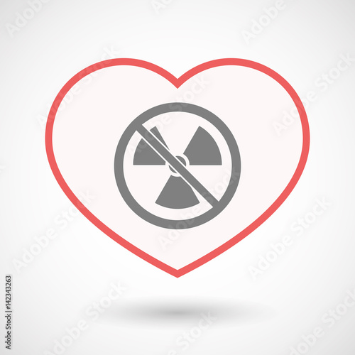 Isolated line art heart with  a radioactivity sign  in a not allowed signal