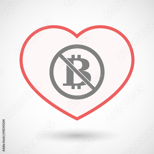 Isolated line art heart with  a bitcoin sign  in a not allowed signal