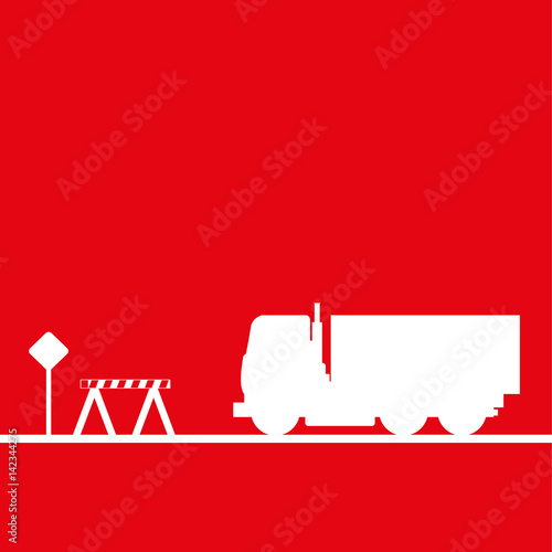 Truck in the workplace. Vector illustration. Red and white view