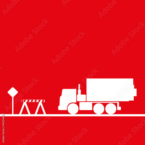 Truck in the workplace. Vector illustration. Red and white view
