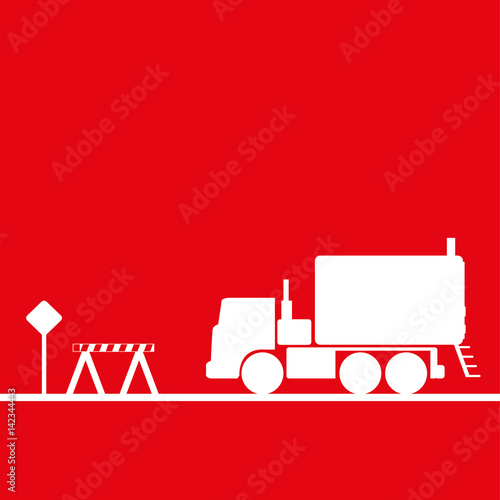 Truck in the workplace. Vector illustration. Red and white view