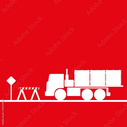 Truck in the workplace. Vector illustration. Red and white view