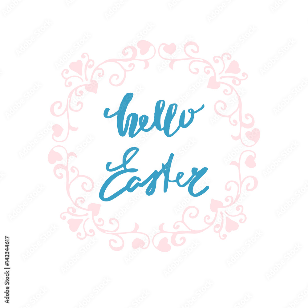 Hello Easter. Decorative floral wreath isolated on white.Vector Illustration
