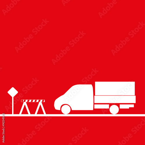 Truck in the workplace. Vector illustration. Red and white view