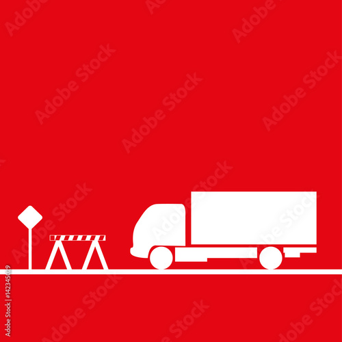 Truck in the workplace. Vector illustration. Red and white view