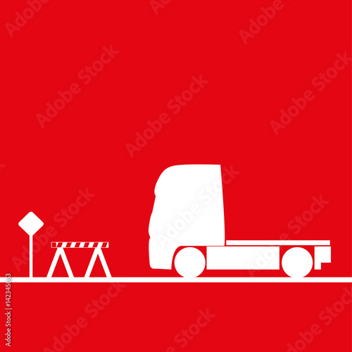 Truck in the workplace. Vector illustration. Red and white view