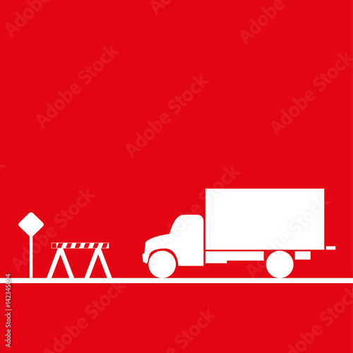Truck in the workplace. Vector illustration. Red and white view