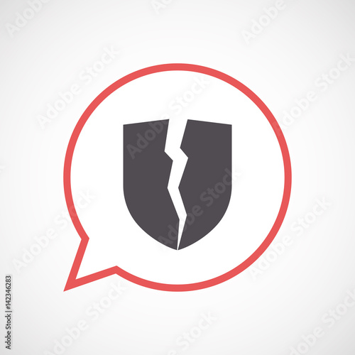 Isolated comic balloon with  a broken shield