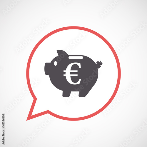 Isolated comic balloon with  an euro coin in a piggy bank moneybox