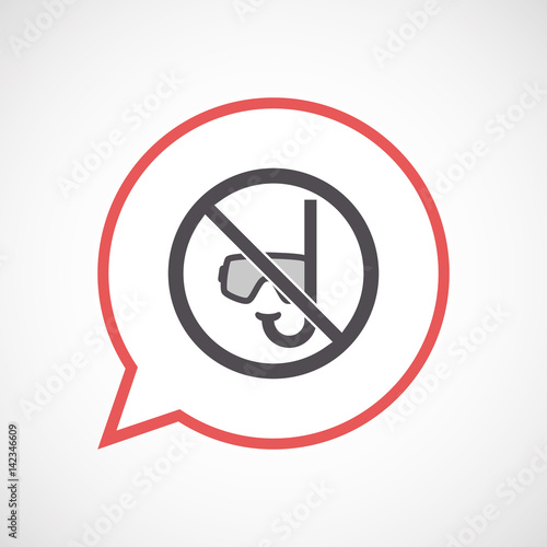 Isolated comic balloon with  a diving glasses and a snorkel  in a not allowed signal