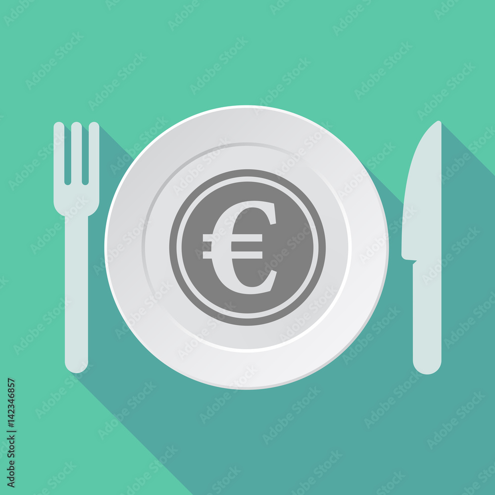 Long shadow tableware with an euro coin Long shadow tableware with an euro coin