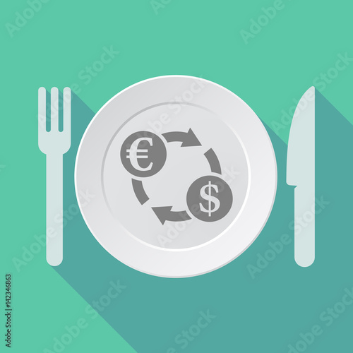 Long shadow tableware with an euro dollar exchange sign