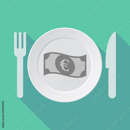 Long shadow tableware with an euro bank note