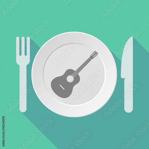 Long shadow tableware with  a six string acoustic guitar