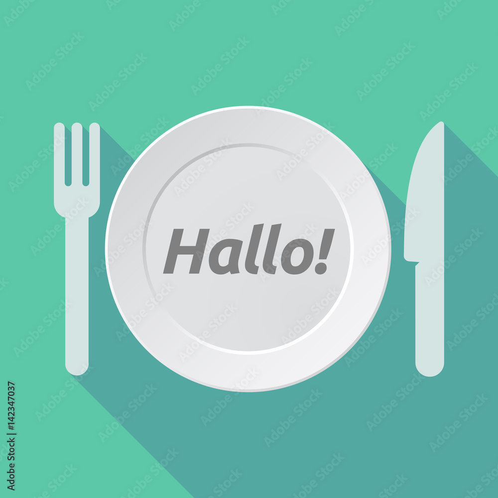 Long shadow tableware with the text Hello! in the German language Long shadow tableware with the text Hello! in the German language