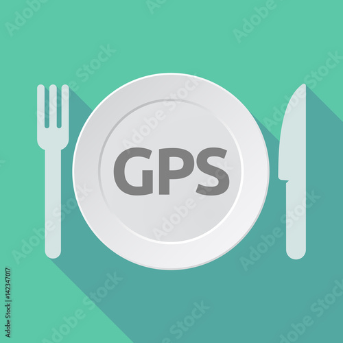 Long shadow tableware with the Global Positioning System acronym GPS
