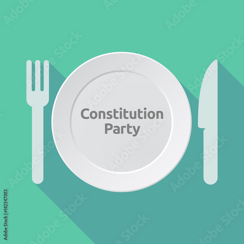 Long shadow tableware with the text Constitution Party