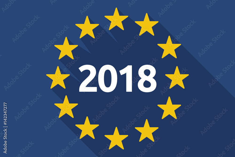 Long shadow EU flag with the number 2018 Long shadow EU flag with the number 2018