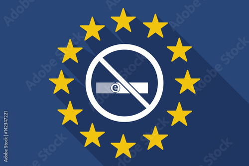 Long shadow EU flag with  an e-cigarette  in a not allowed signal