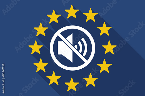 Long shadow EU flag with  a speaker  in a not allowed signal
