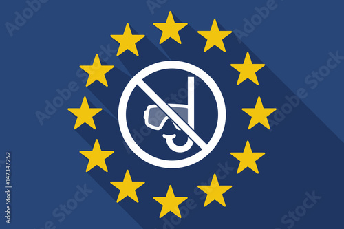 Long shadow EU flag with  a diving glasses and a snorkel  in a not allowed signal