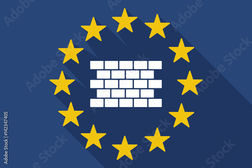 Long shadow EU flag with  a brick wall