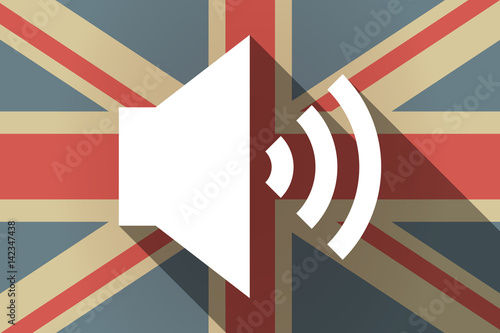 Long shadow UK flag with  a speaker volume sign