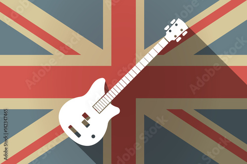 Long shadow UK flag with  a four string electric bass guitar