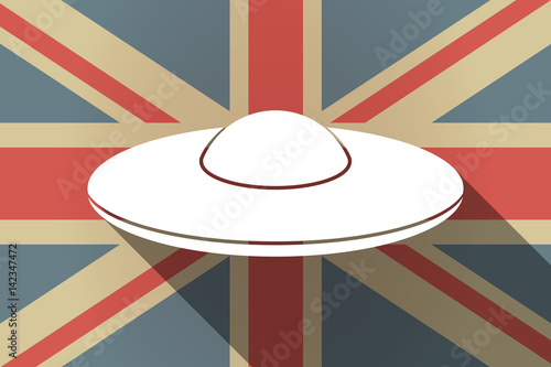 Long shadow UK flag with  a flying saucer UFO