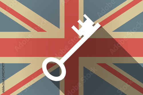 Long shadow UK flag with  a vintage key