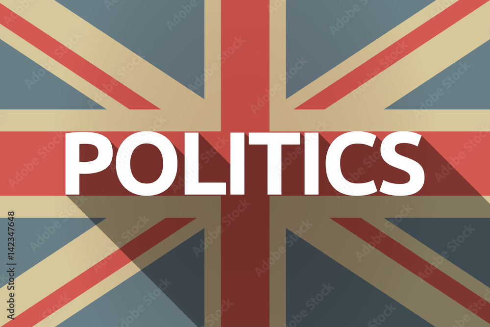 Obraz premium Long shadow UK flag with the text POLITICS