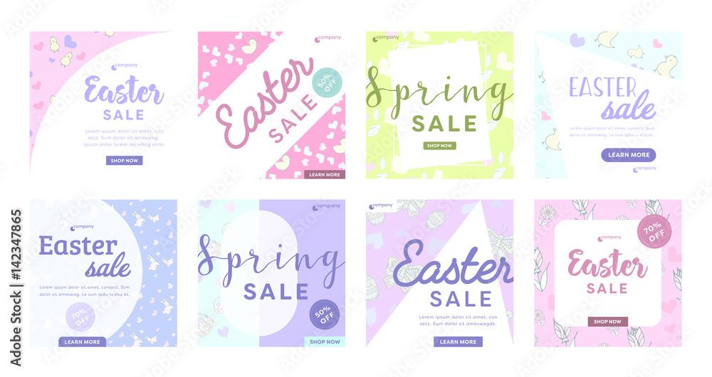 Set of cards with easter and spring sale message
