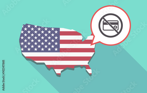 Long shadow USA map with  a credit card  in a not allowed signal