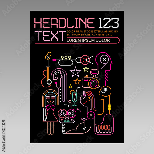 Music party, vector template of magazine cover