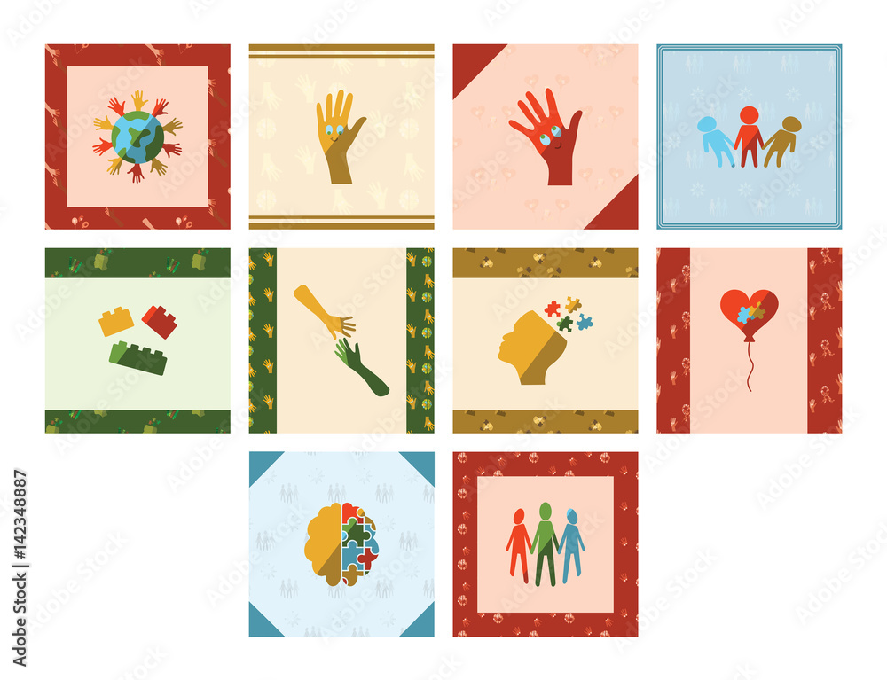 Vector icon set of getting cards with autism symbols
