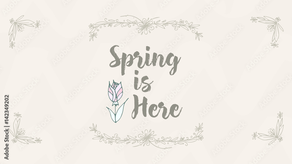 Greeting card with spring is here message