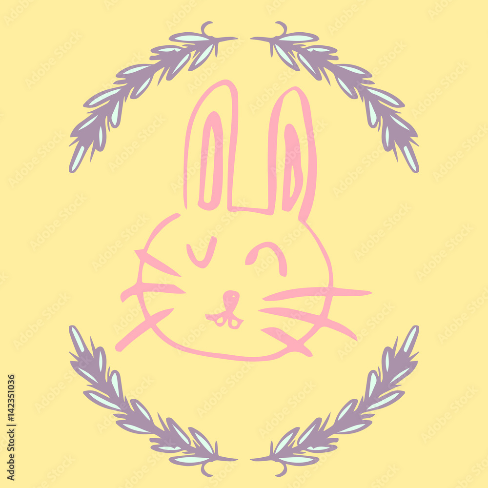 Naklejka premium Greeting card with easter bunny drawing