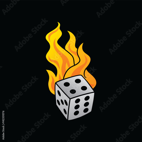 flaming on fire burning white dice risk taker gamble vector art